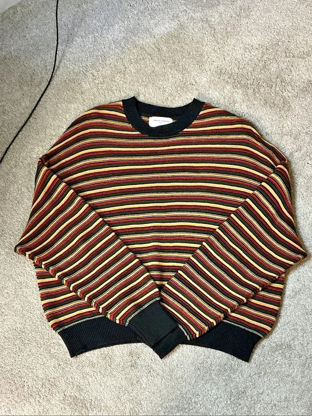 Spiritual Gangster Striped Crew Neck Sweater in Black & Red Size Small